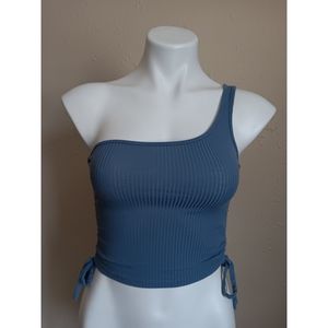 Timing Ribbed Blue Crop Top